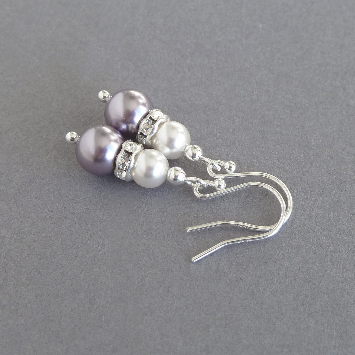 Lilac and White Pearl Drop Earrings with Sterling silver ear hooks