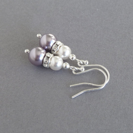 Lilac and White Pearl Drop Earrings with Sterling silver ear hooks