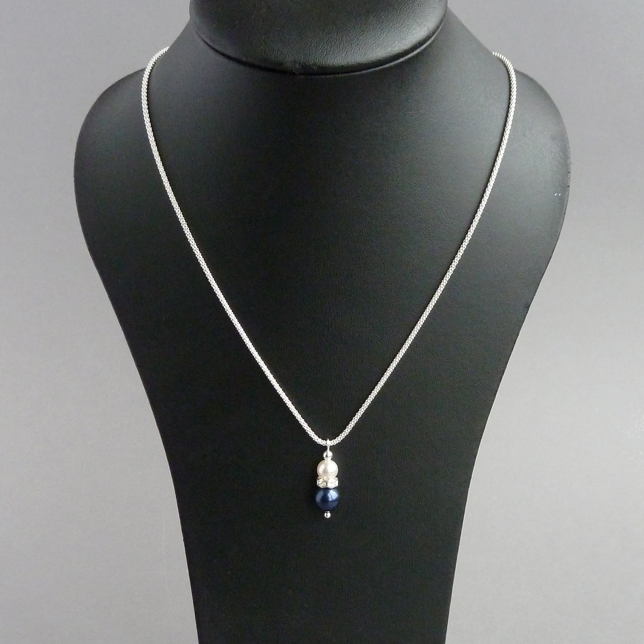 Navy Pearl Drop Pendant Necklace Dainty Dark Blue Wedding Necklaces