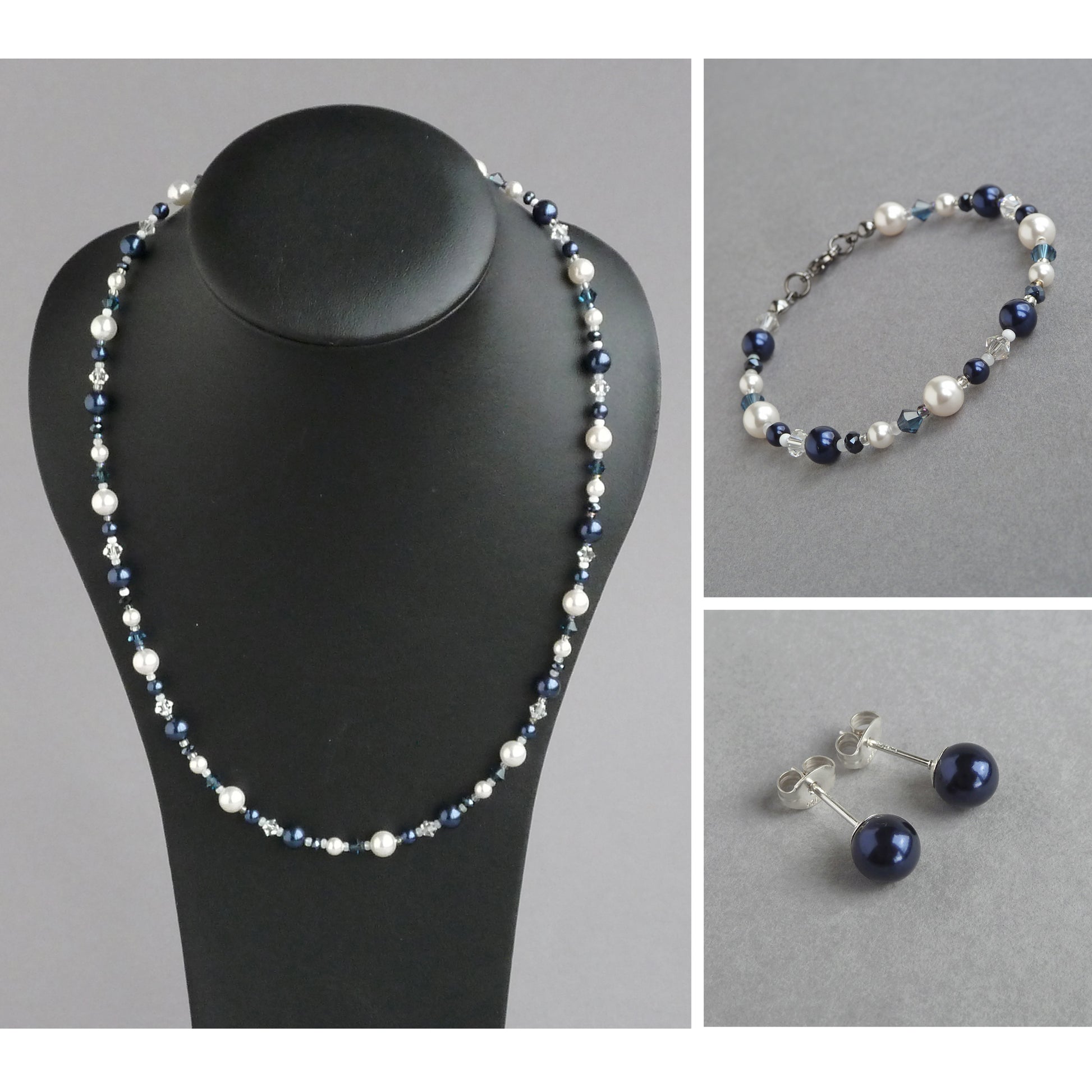 Navy pearl, beaded jewellery sets