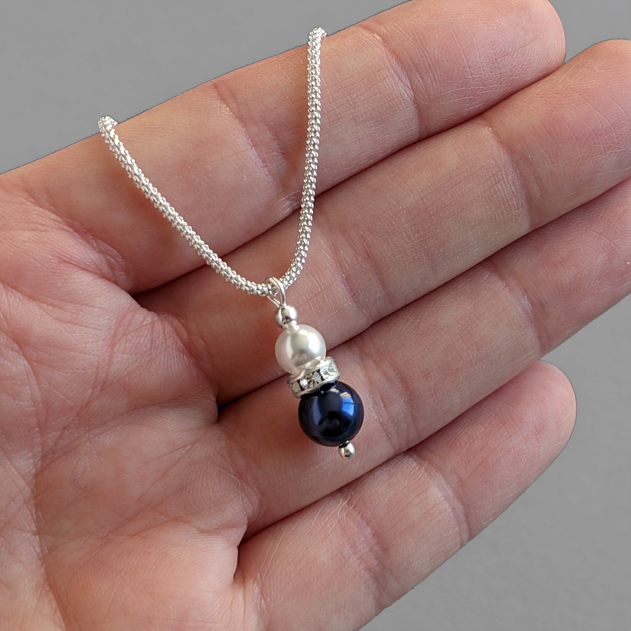 Navy blue pearl on sale necklace