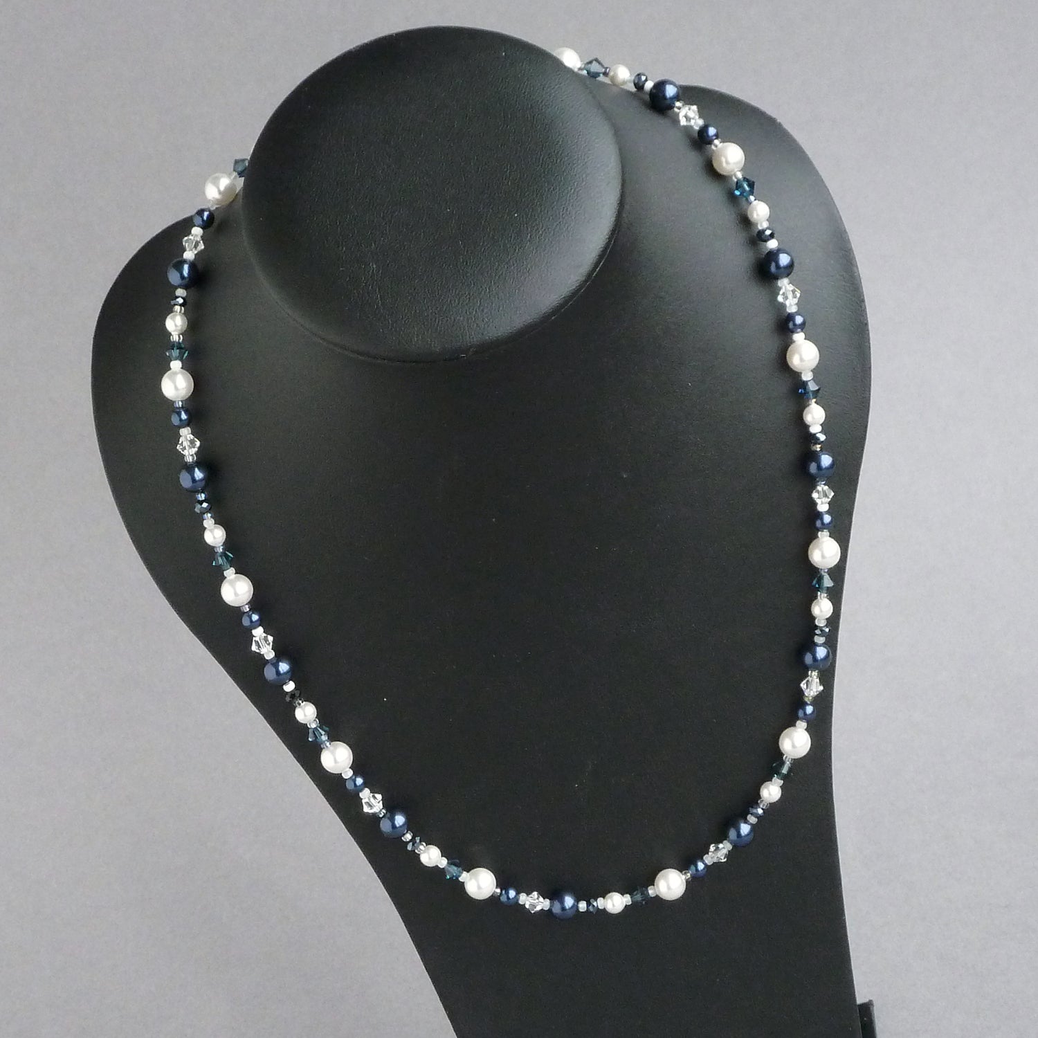 Navy and white pearl necklace