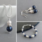 Navy blue pearl and crystal jewellery set