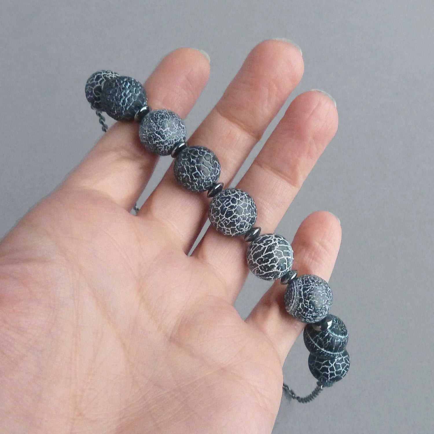 Chunky navy crackled stone necklace