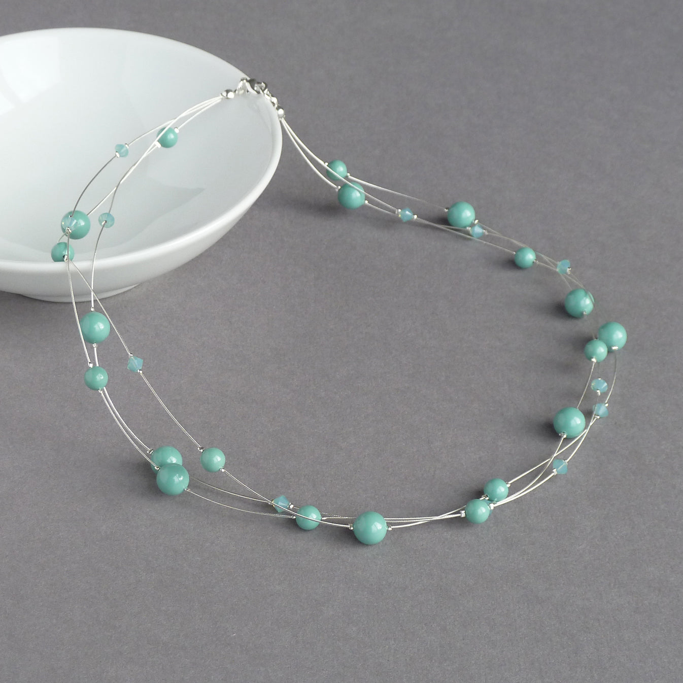 Pale teal floating pearl necklace