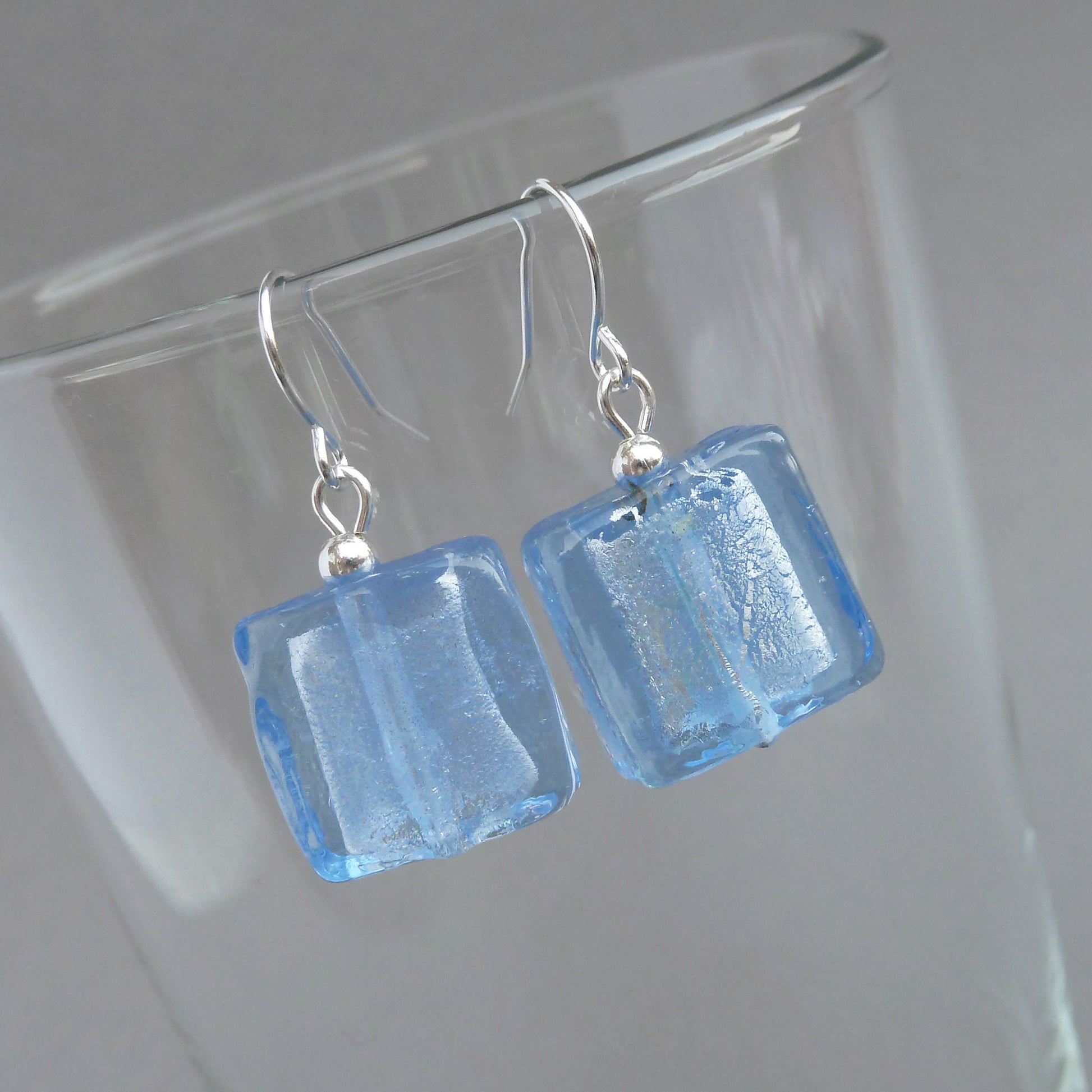 Pale blue fused glass earrings