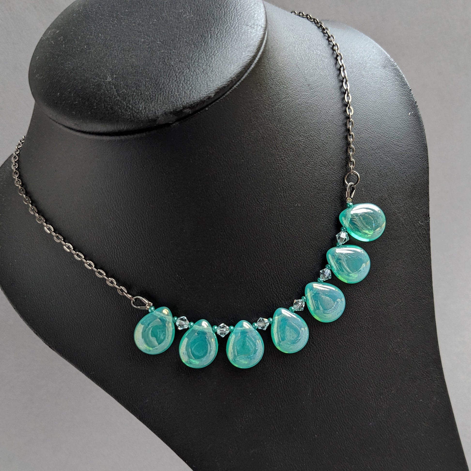 Pale teal fan necklace