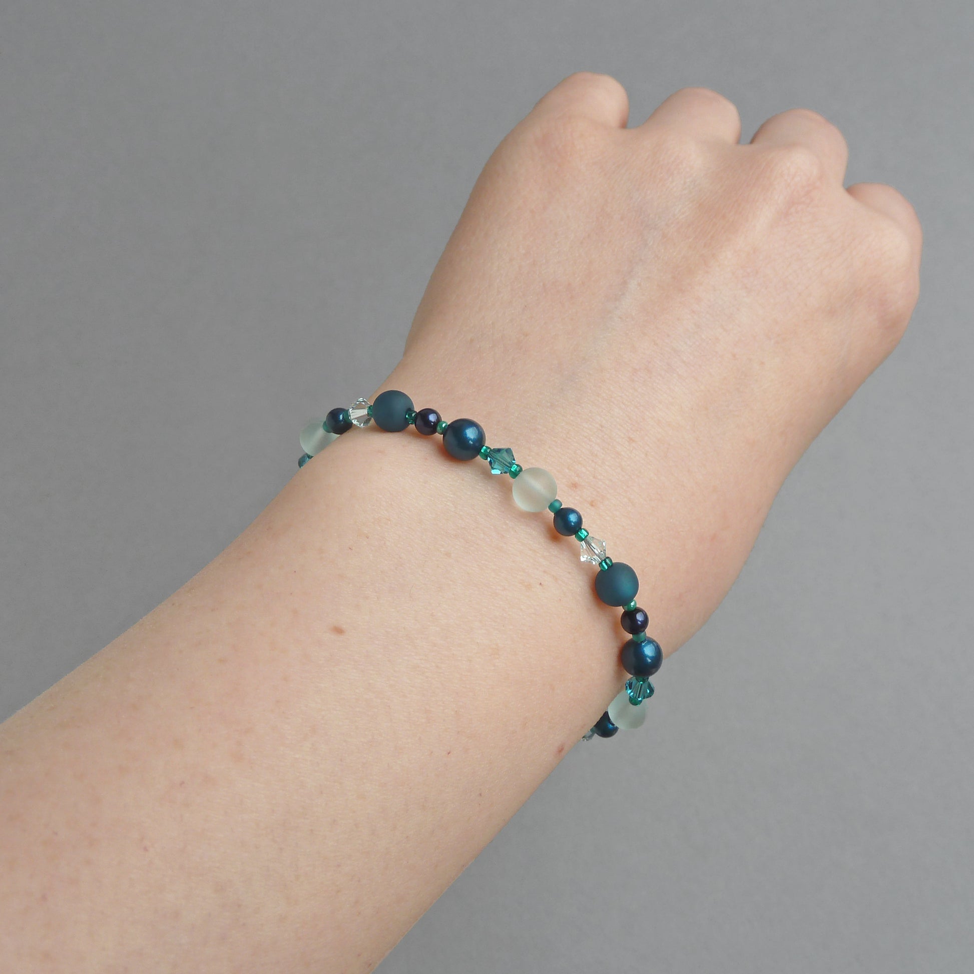 Petrol blue single strand bracelet