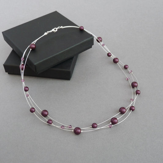 Plum floating pearl necklace