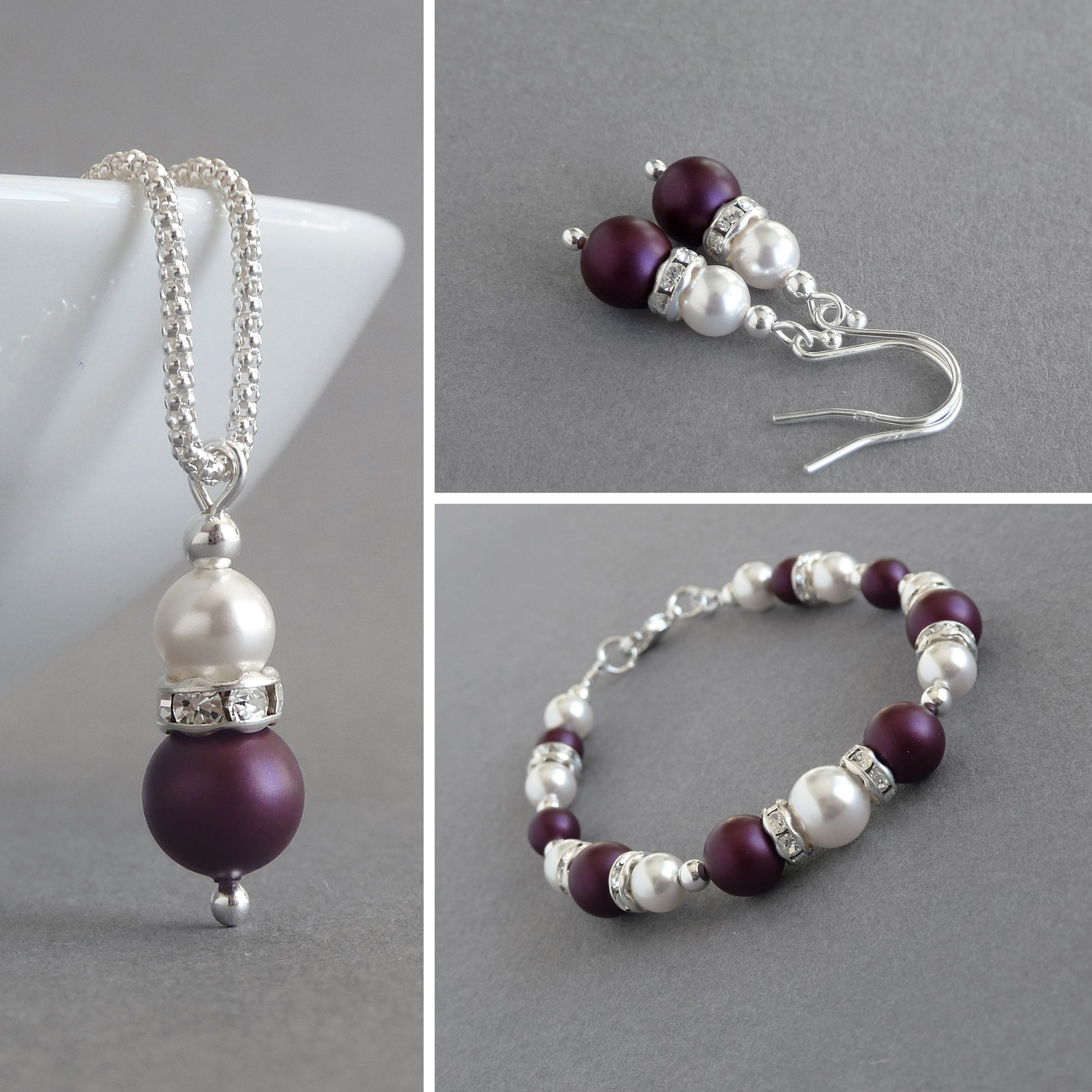 Plum pearl and crystal jewellery set