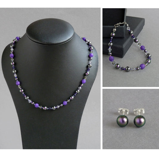 Purple beaded jewellery set