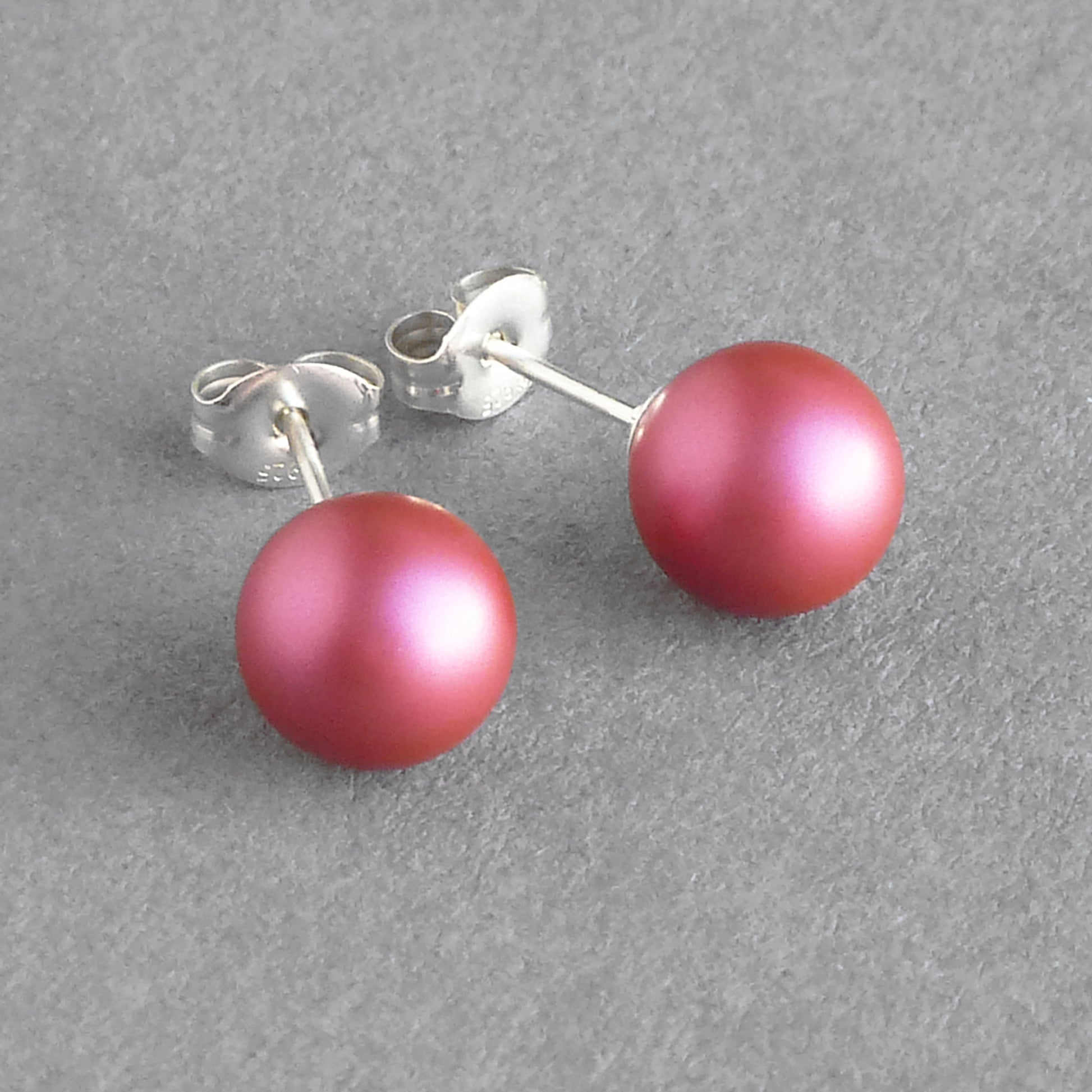 Raspberry pink stud earrings with Sterling silver posts