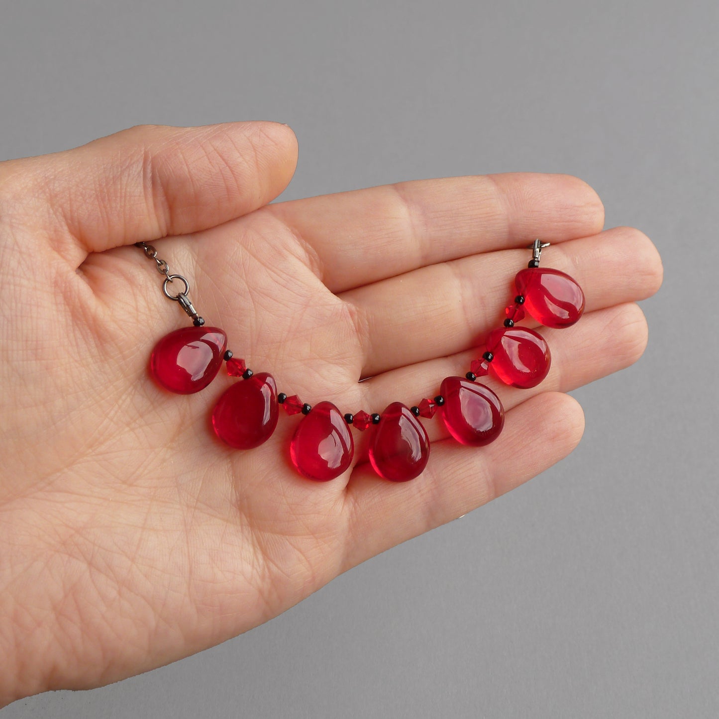 Chunky Red Fan Necklace - Everyday, Burgundy, Statement Necklaces