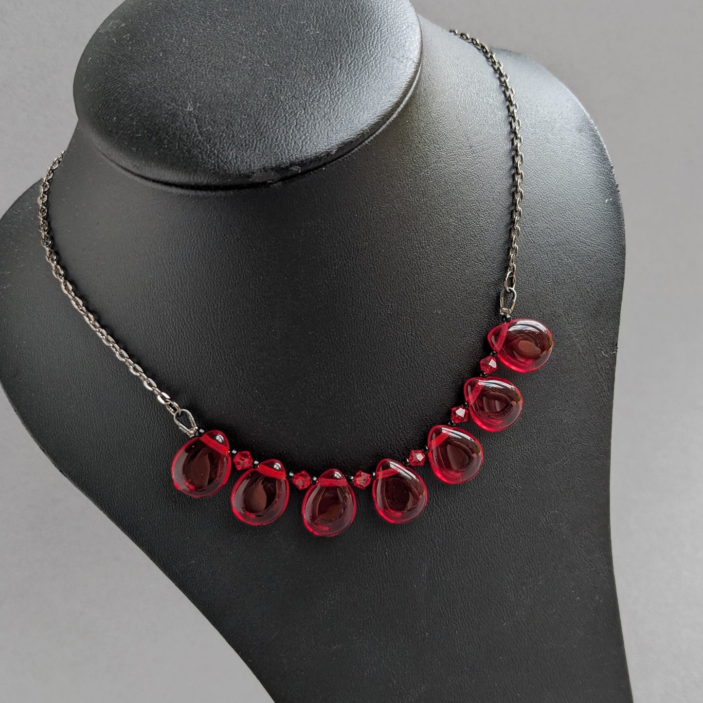 Chunky Red Fan Necklace - Everyday, Burgundy, Statement Necklaces