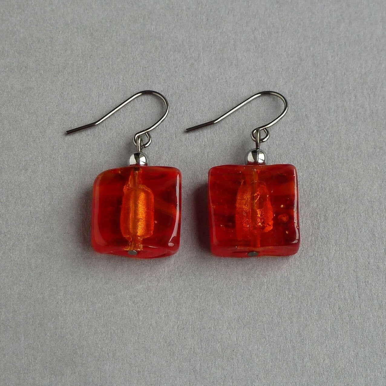 Red fused glass earrings