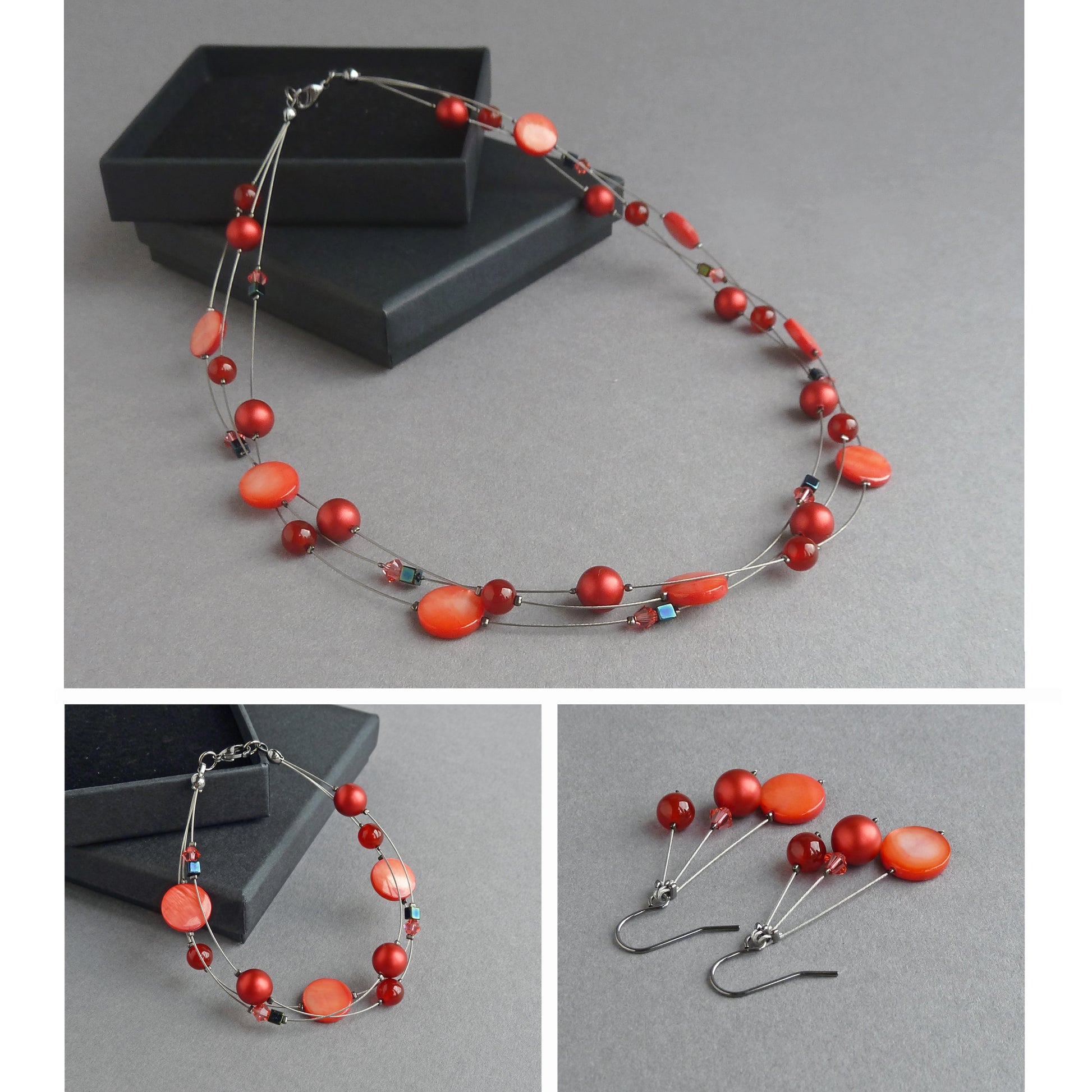 Red multi-strand jewellery set