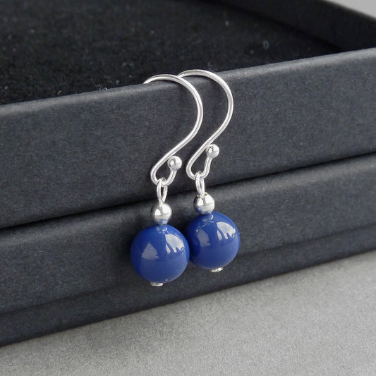 Royal blue pearl drop earrings