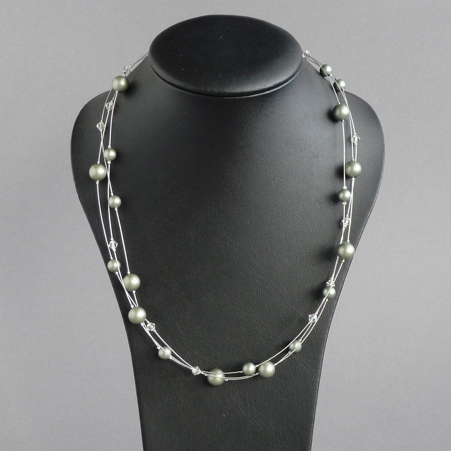 Sage green three strand necklace