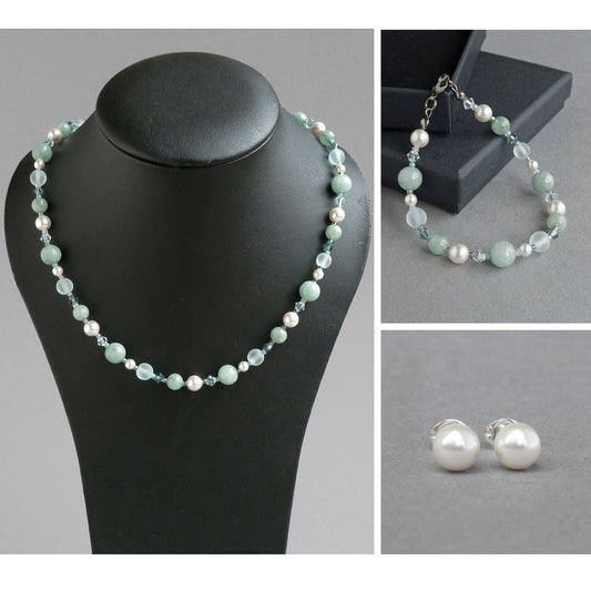 Sage green beaded jewellery set