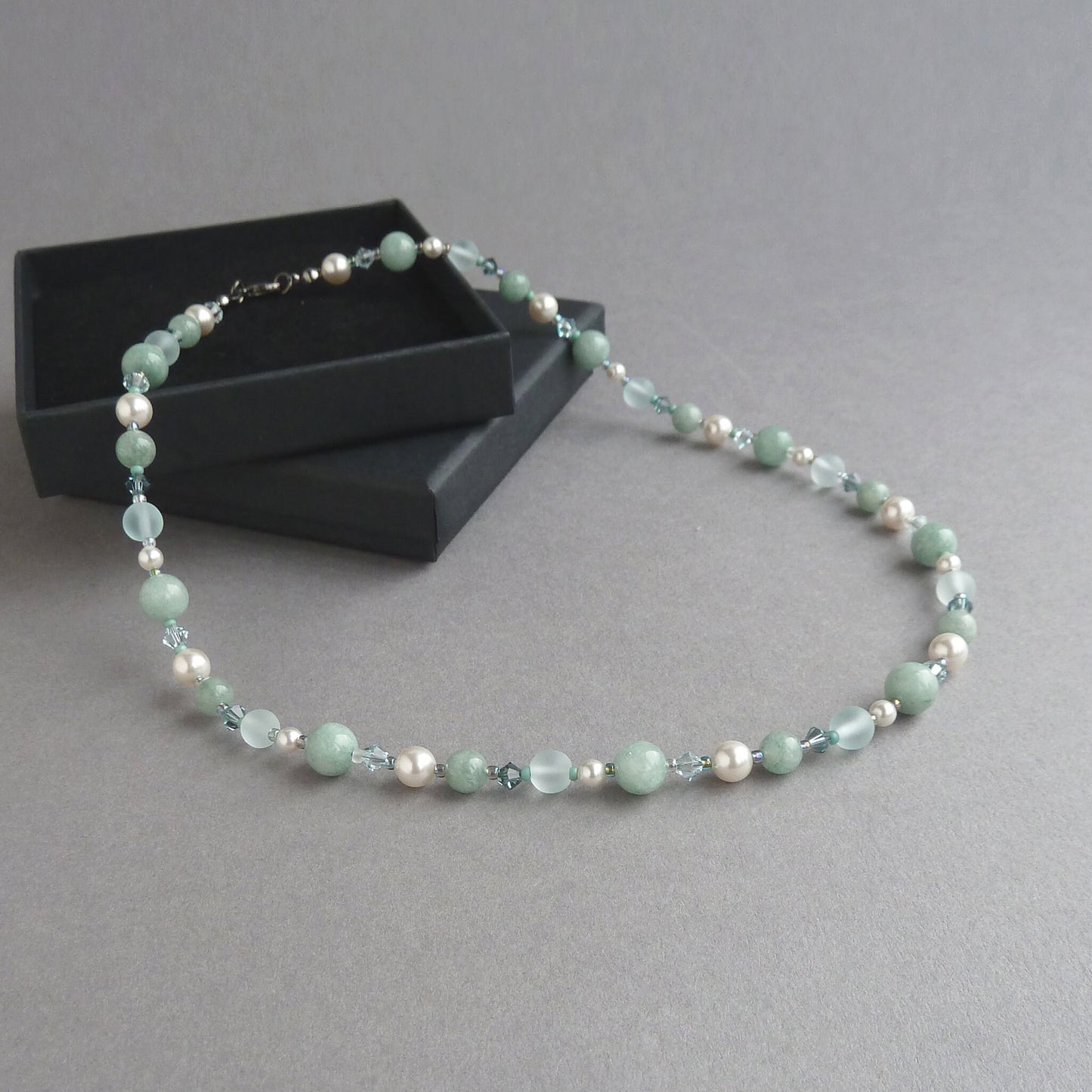 Sage green beaded necklaces