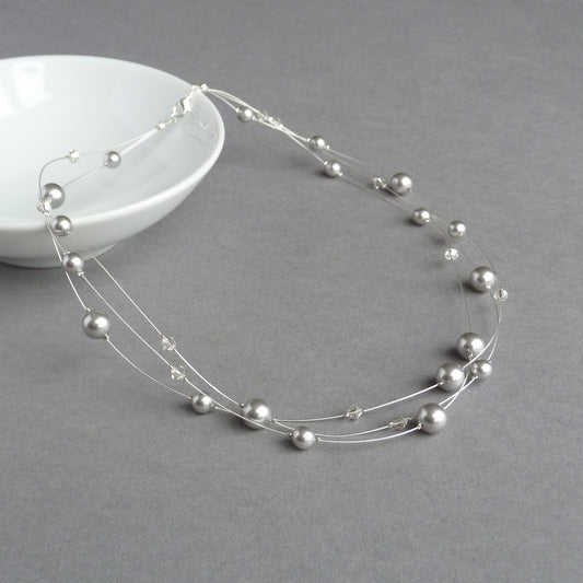 Silver floating pearl necklace