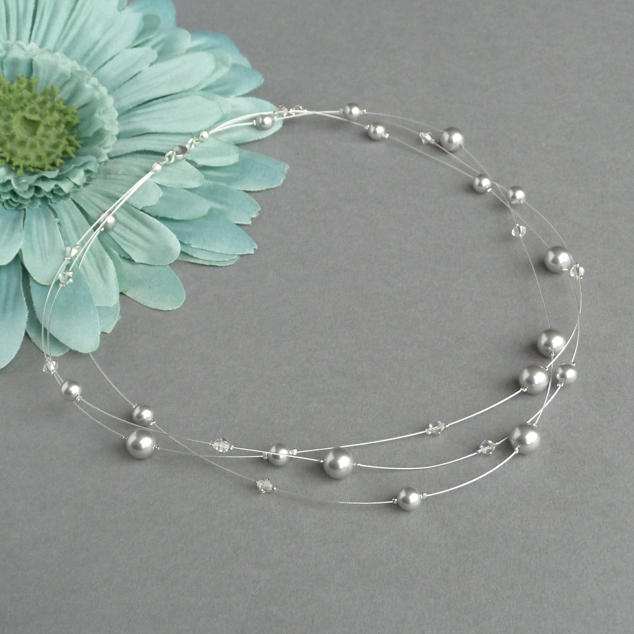 Silver grey floating pearl necklace