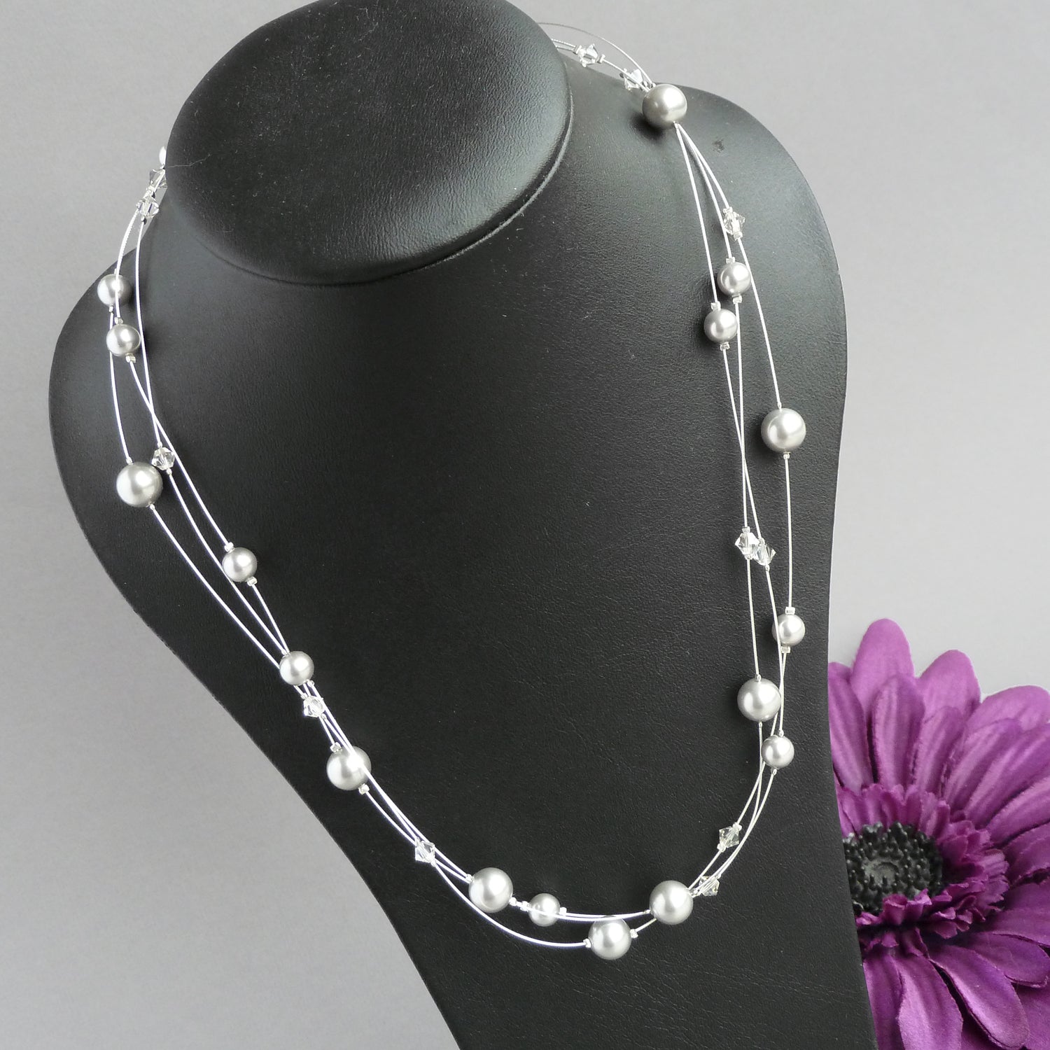 Set of 8 Pearl Necklaces, 8 Bridesmaid Necklaces, 925 good Sterling Silver Necklaces, Floating Pearls 0305