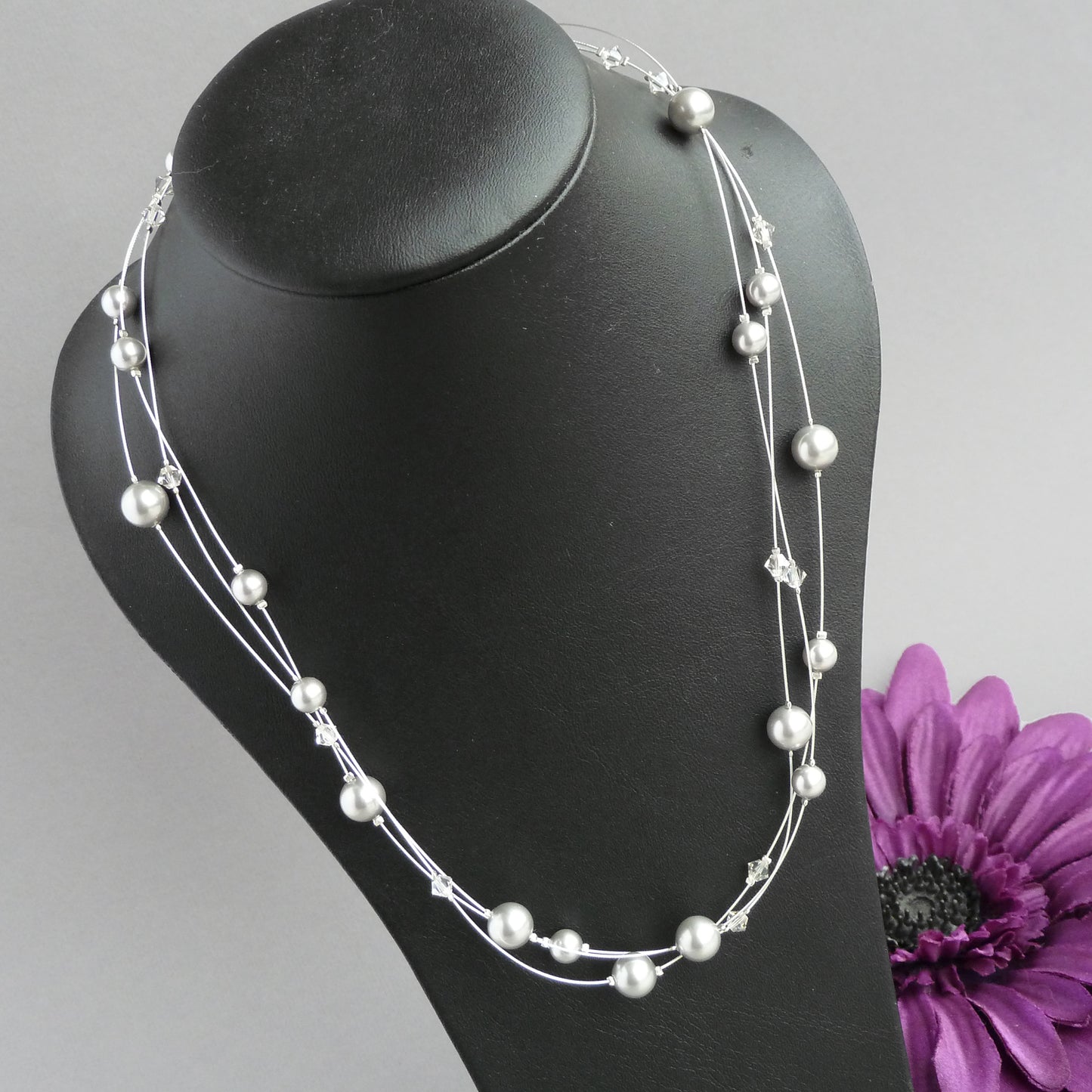 Silver grey pearl bridesmaids necklaces