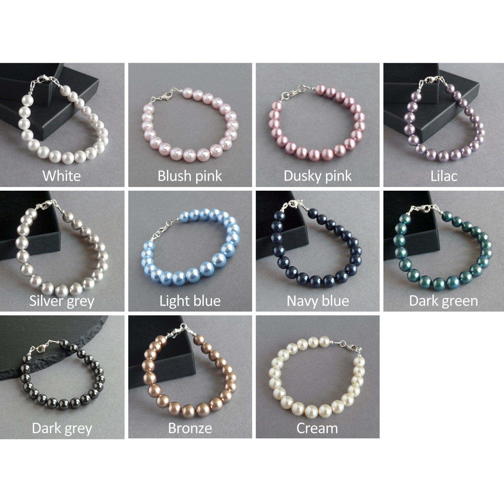 Simple pearl bracelets in different colours