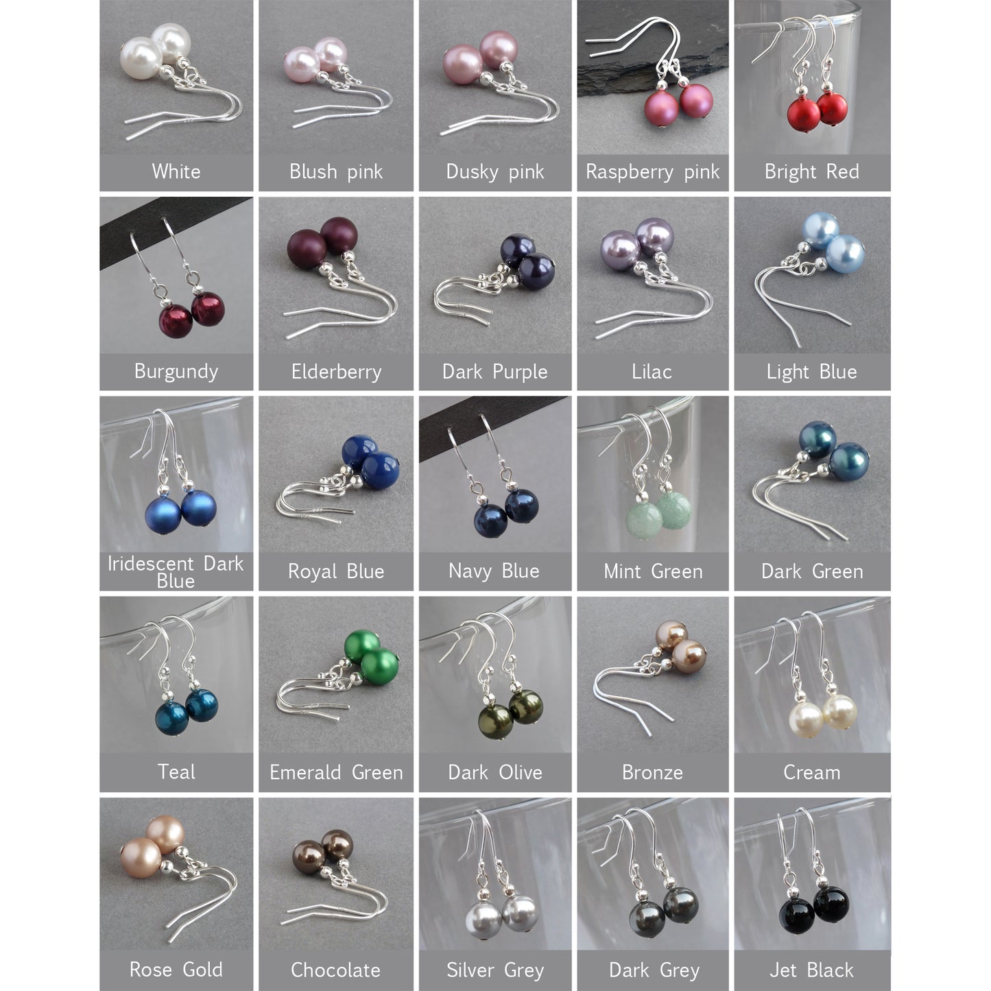 Simple pearl drop earrings colour chart