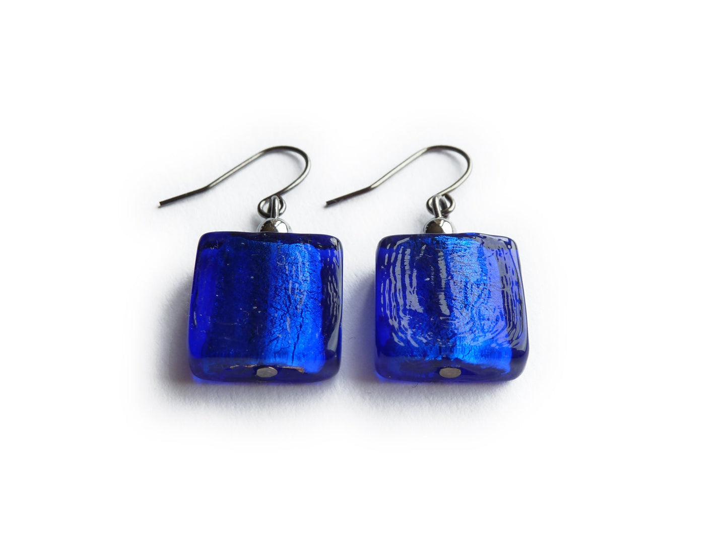 Square dark blue earrings