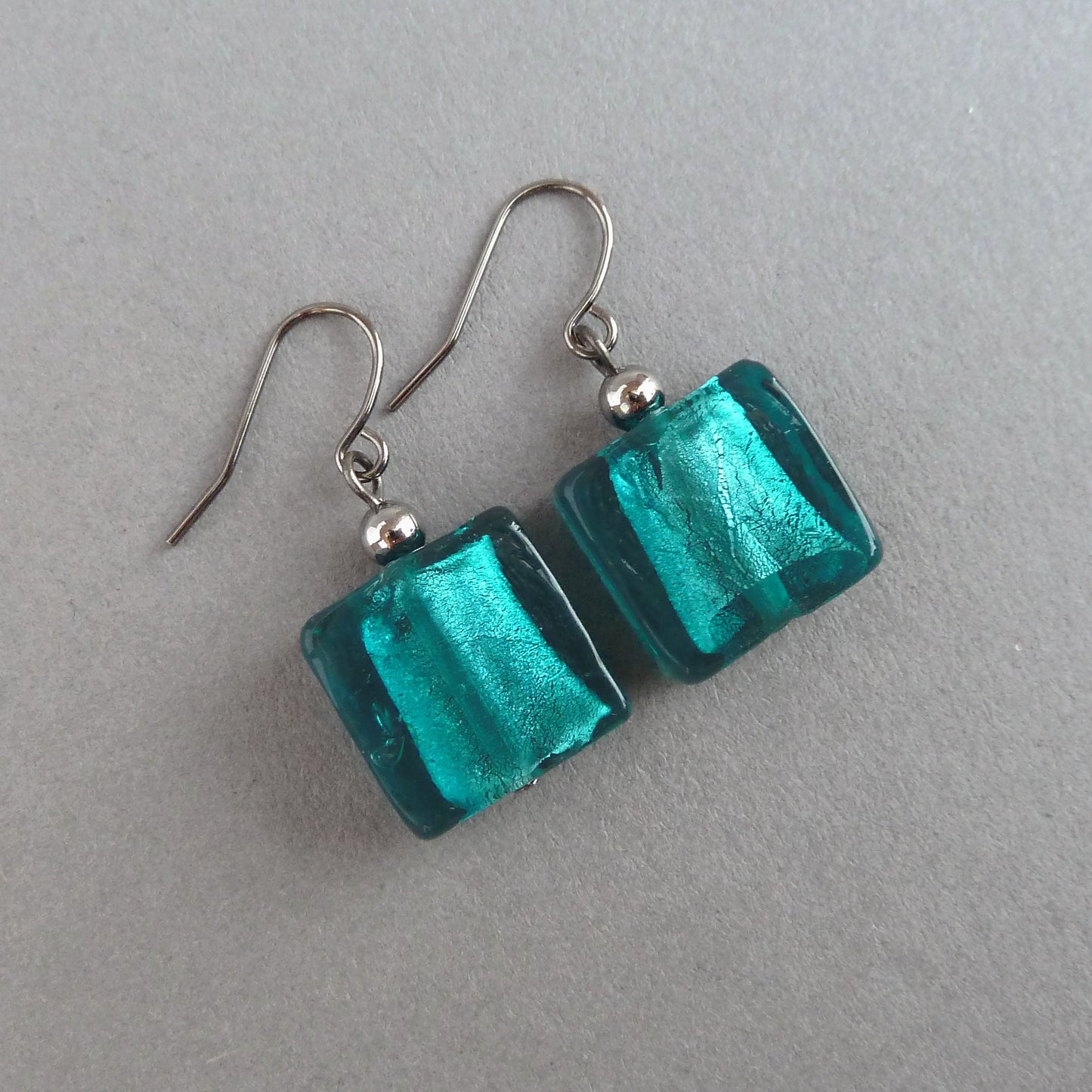 Square petrol blue earrings