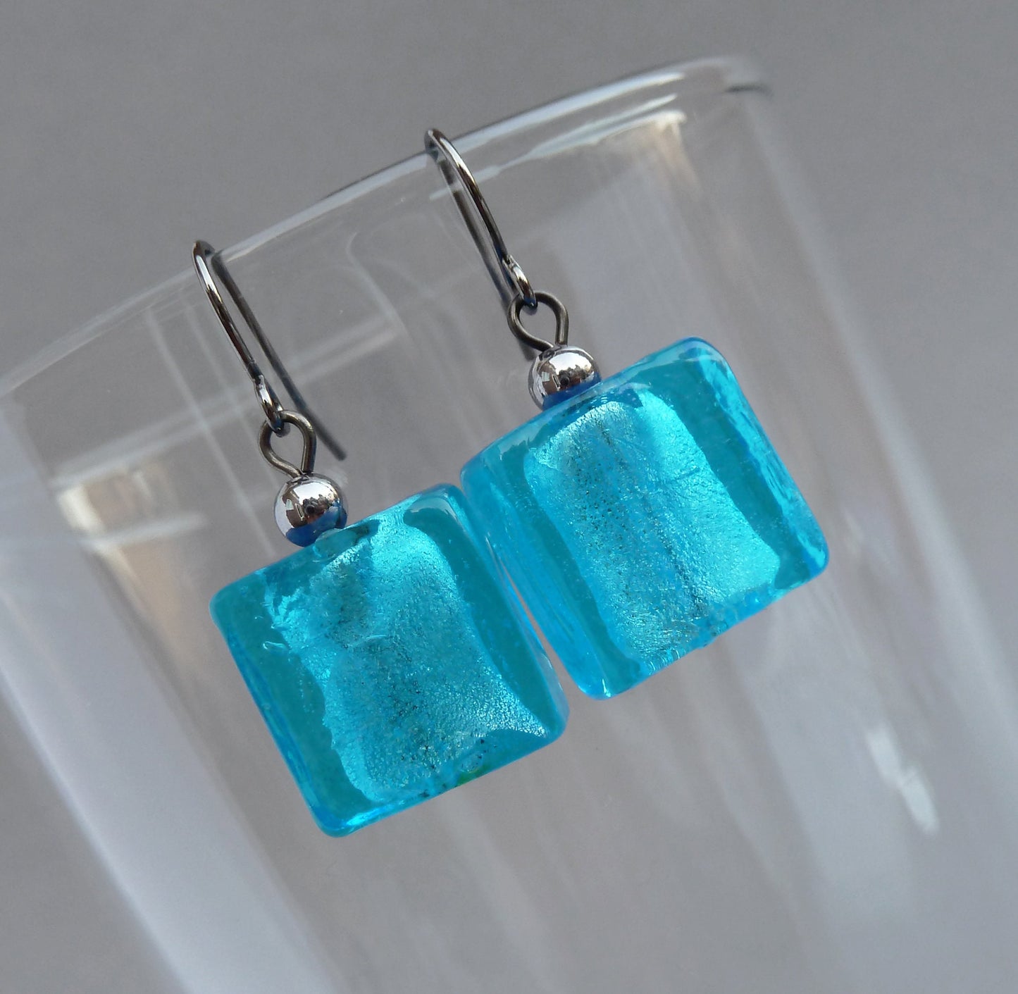 Square sky blue earrings