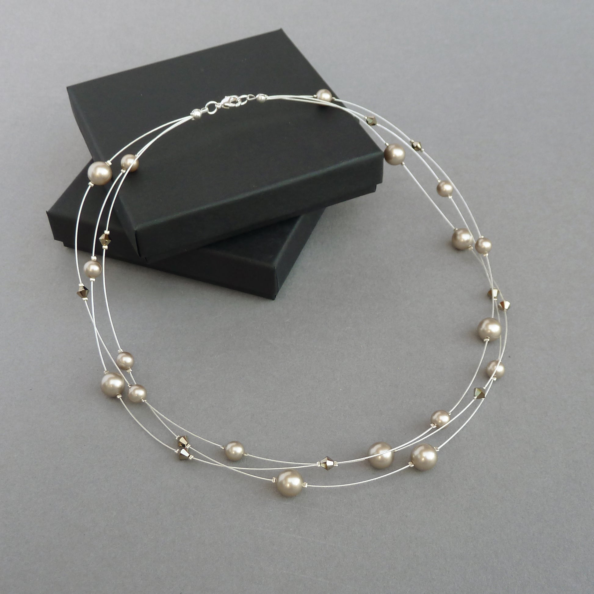 Taupe floating pearl necklace