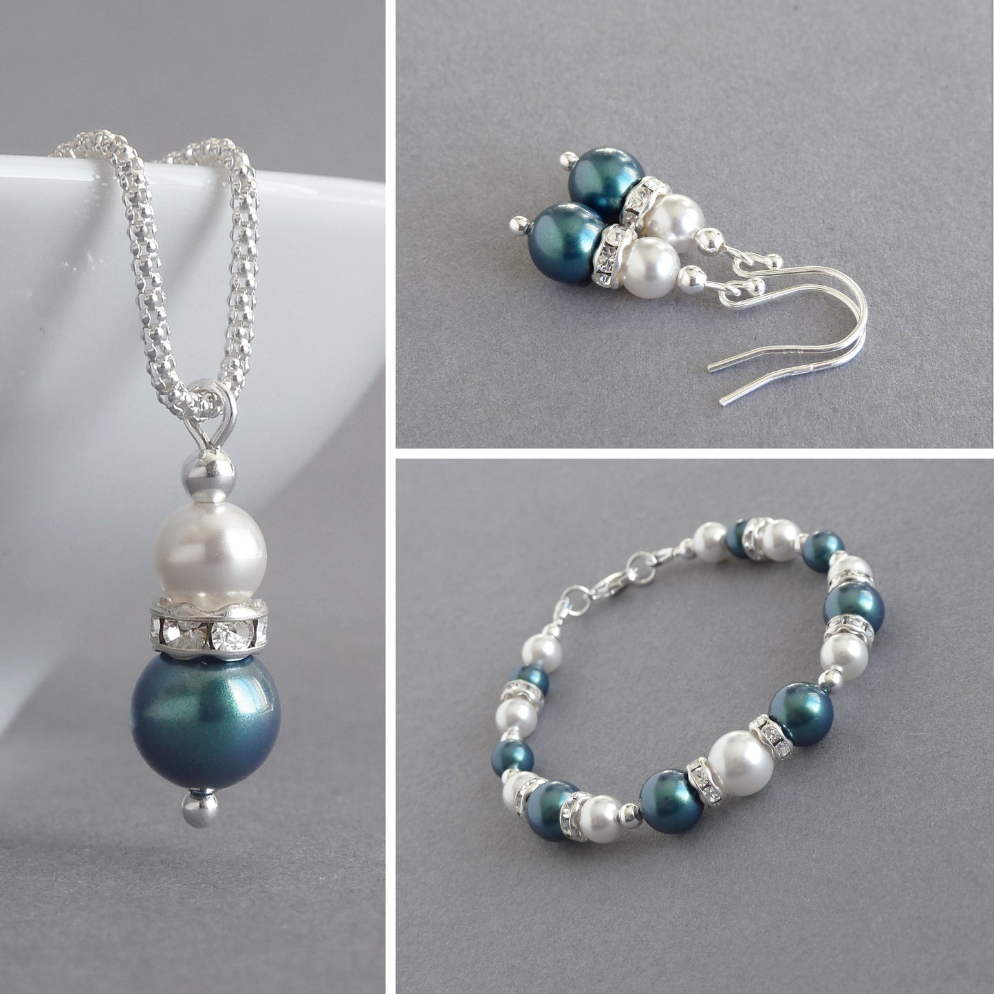 Teal pearl and crystal jewellery set by Anna King Jewellery