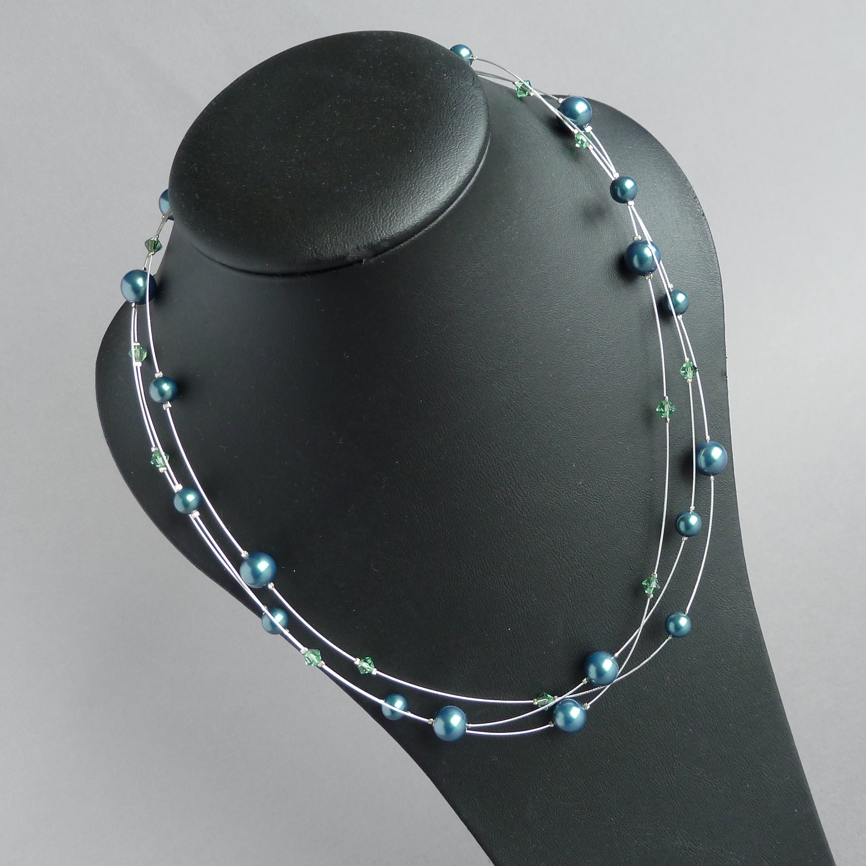 Teal pearl and crystal necklaces for weddings