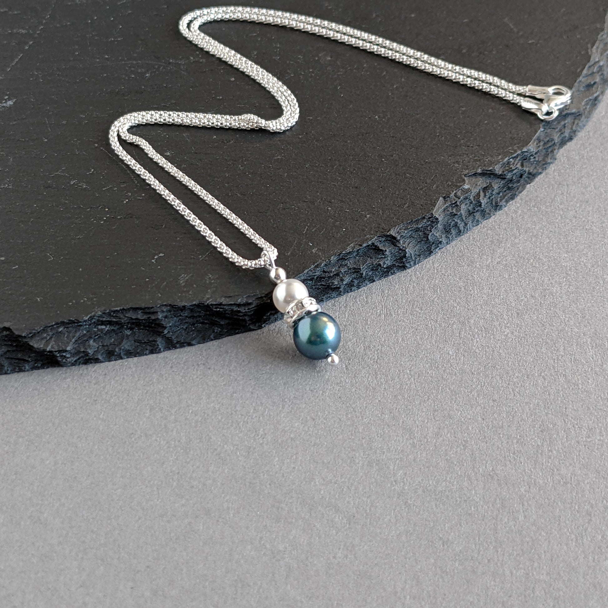 Teal pearl drop necklace