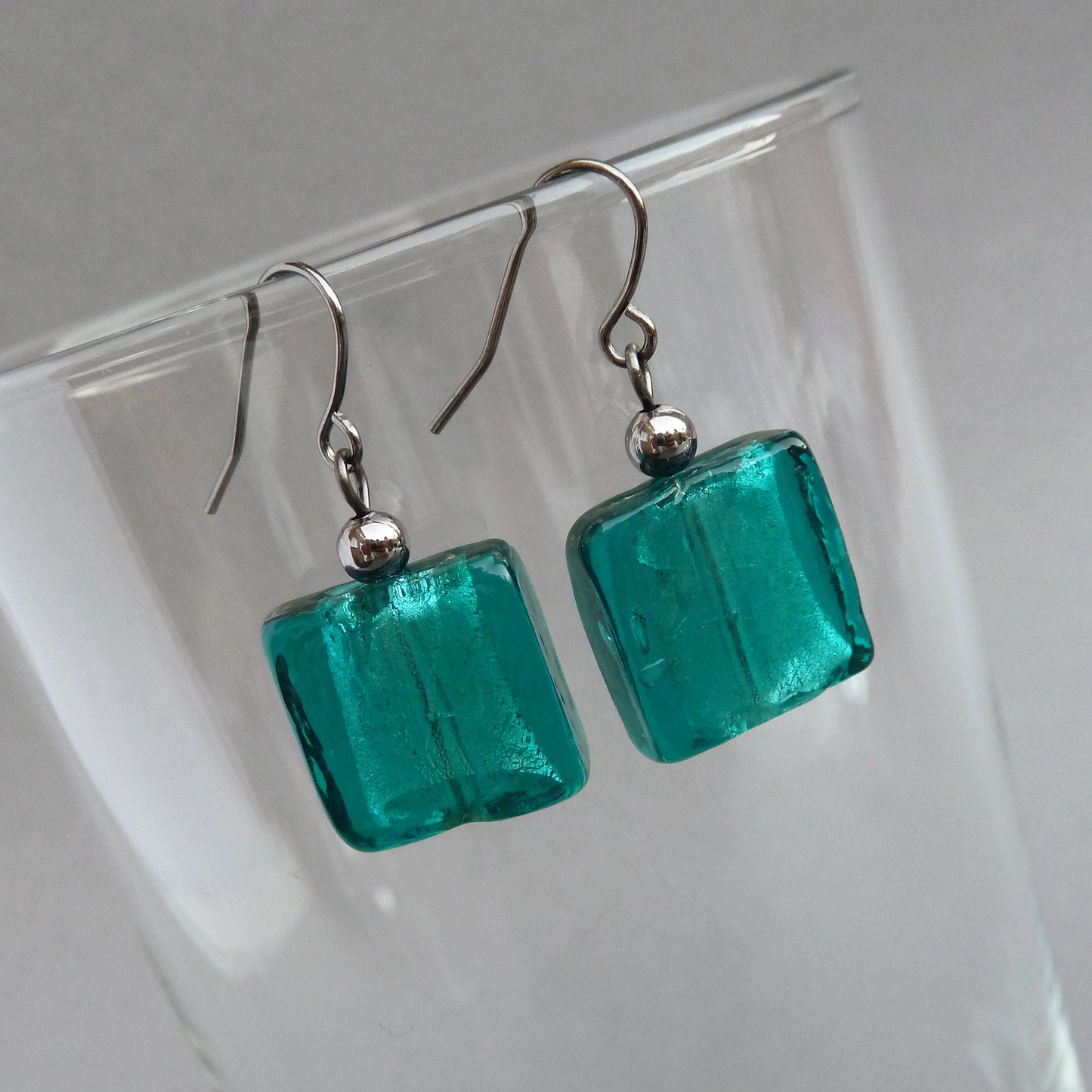 Teal fused glass earrings