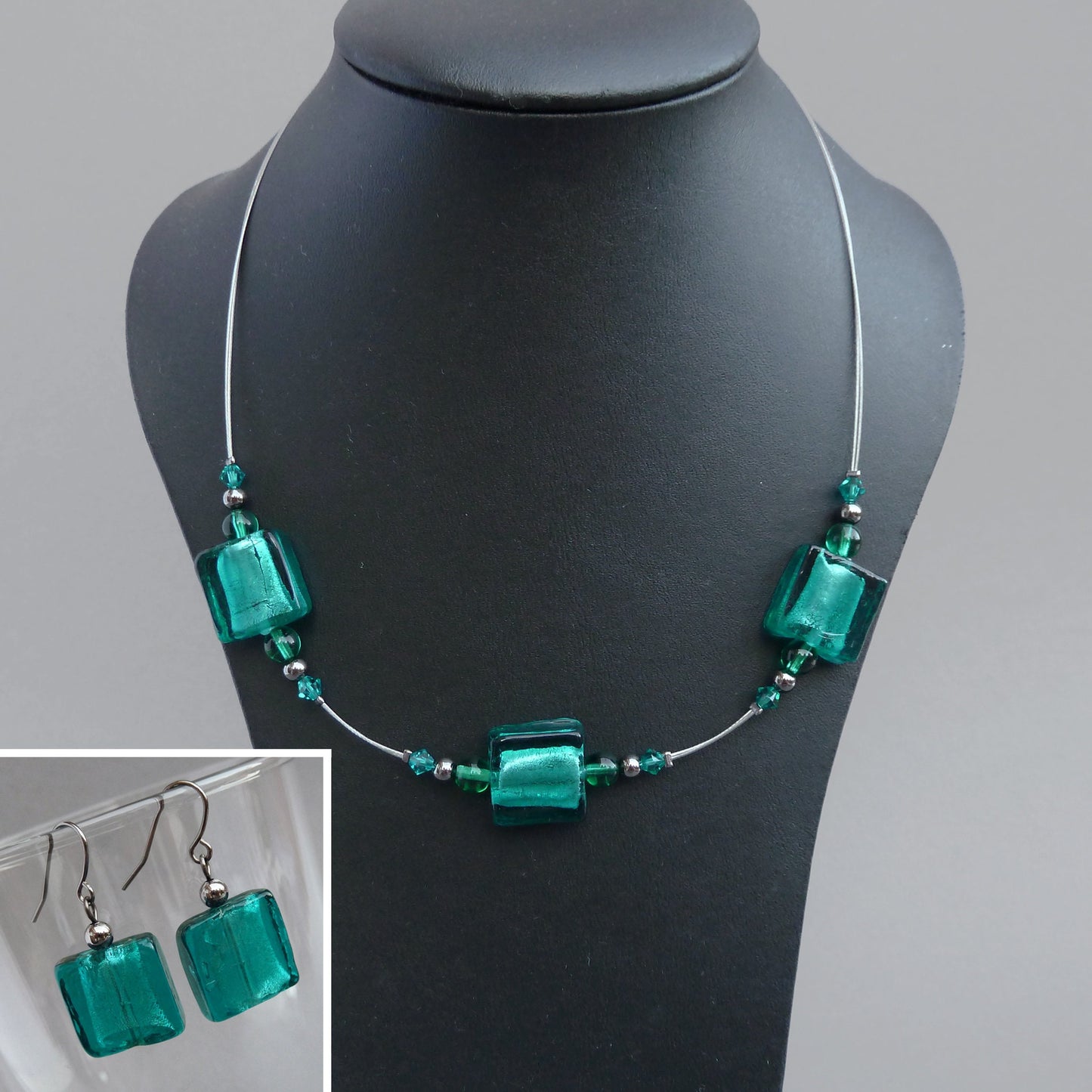 Teal fused glass jewellery set