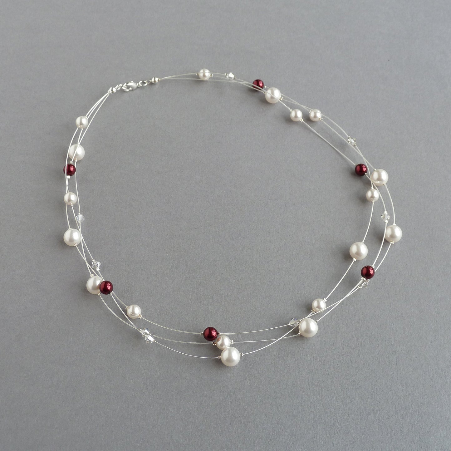White and dark red multi-strand necklace