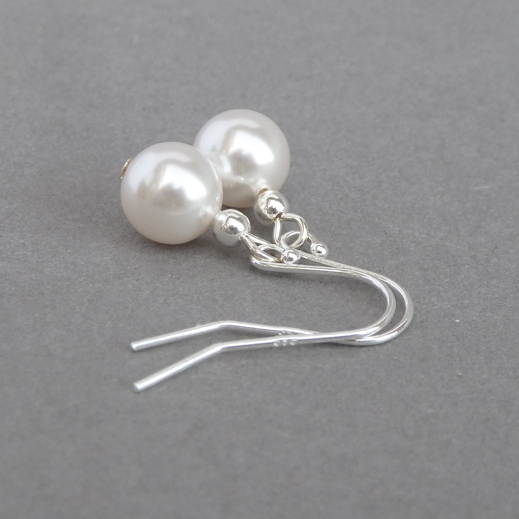 White pearl drop bridesmaids earrings