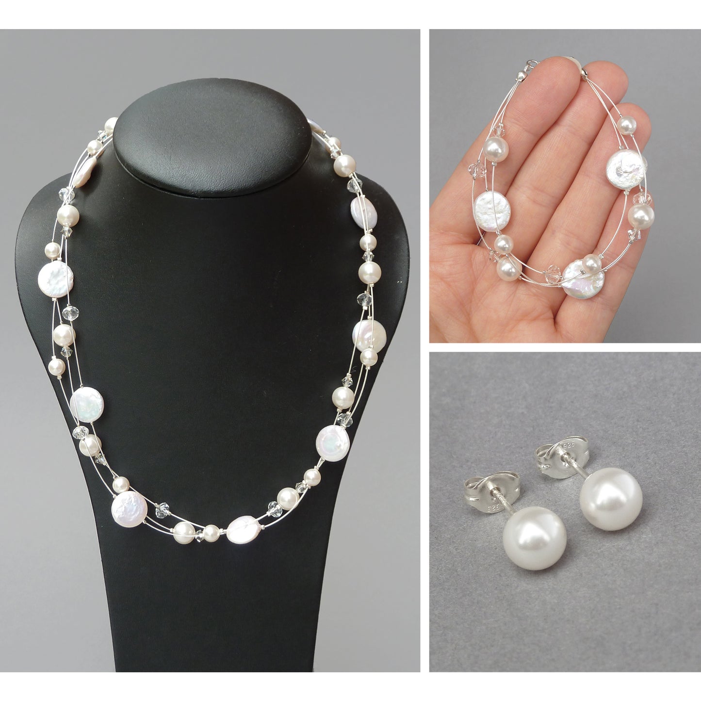 White pearl multi-strand jewellery set by Anna King Jewellery