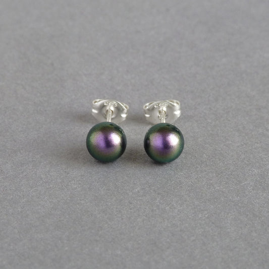 Round 6mm dark purple pearl stud earrings