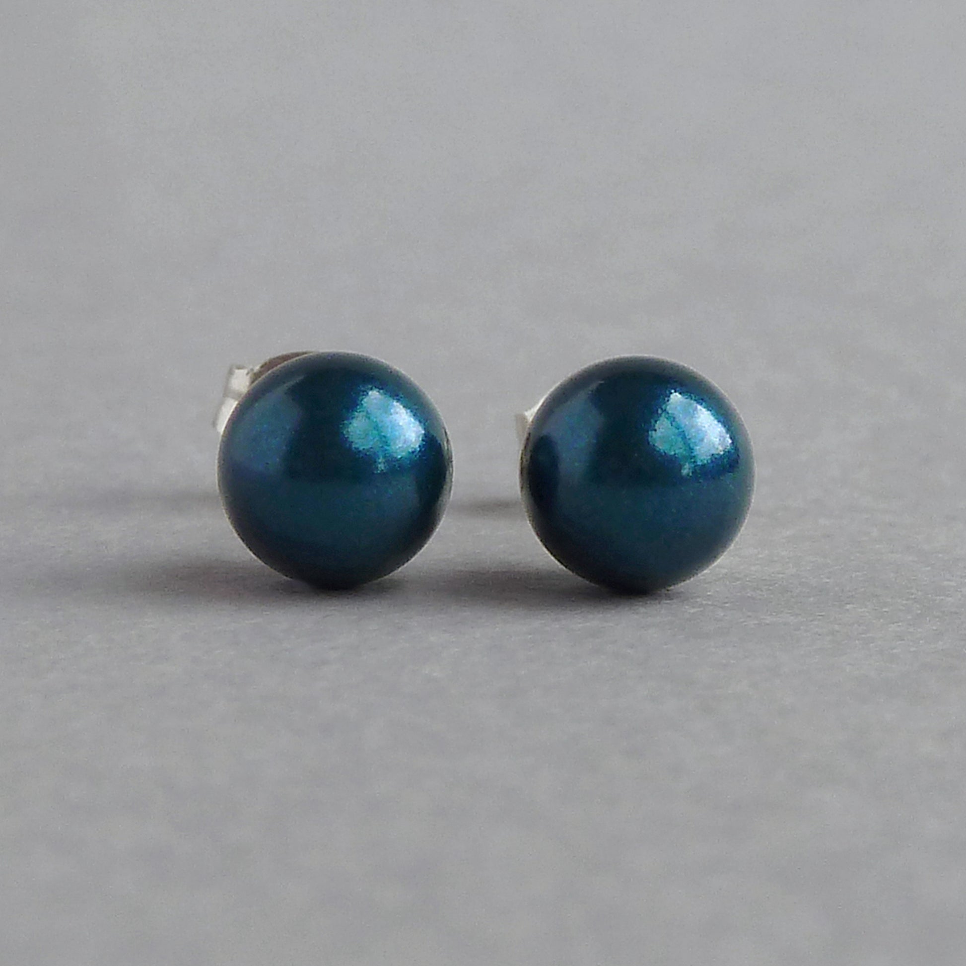 Small, round, teal, stud earrings