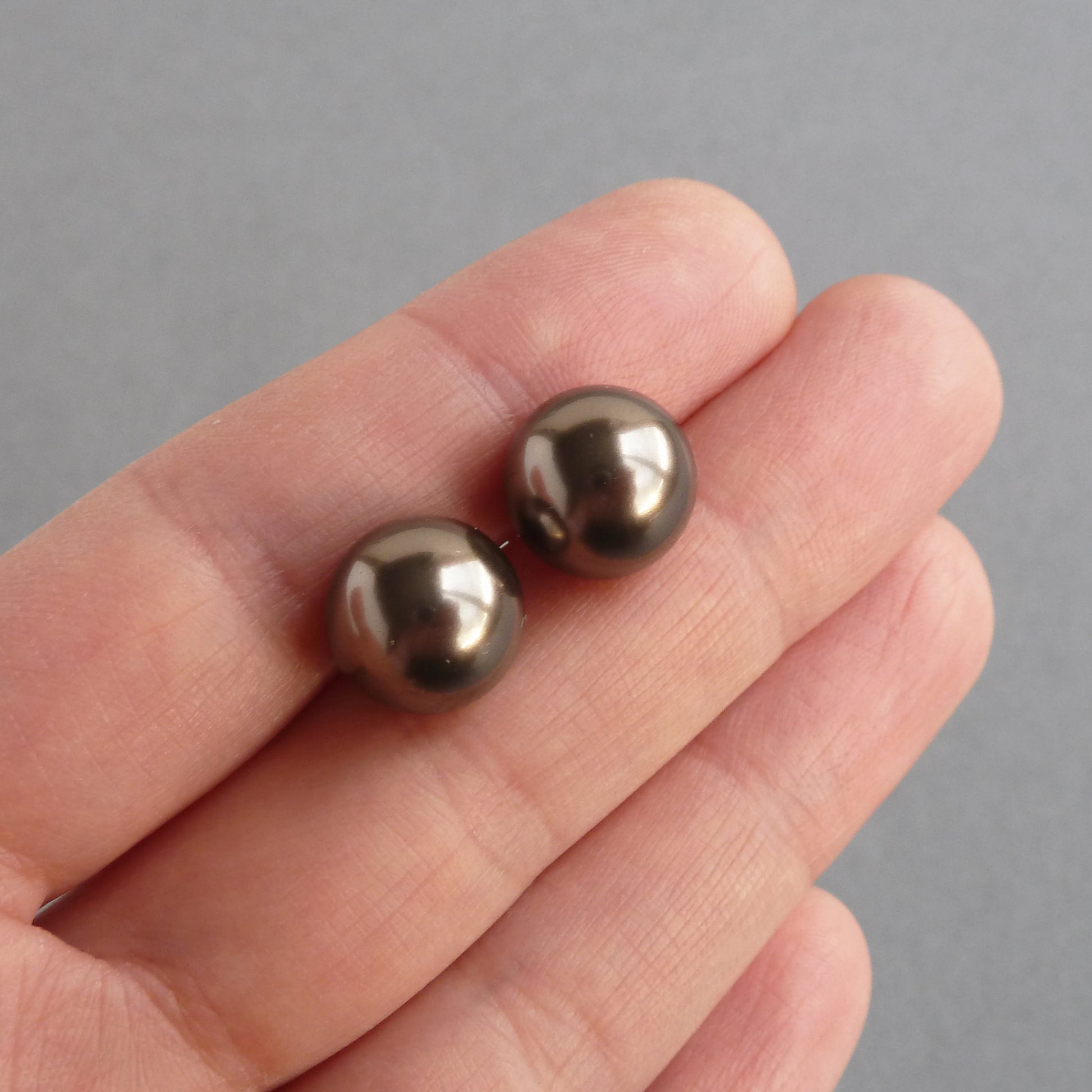 12mm dark brown pearl stud earrings