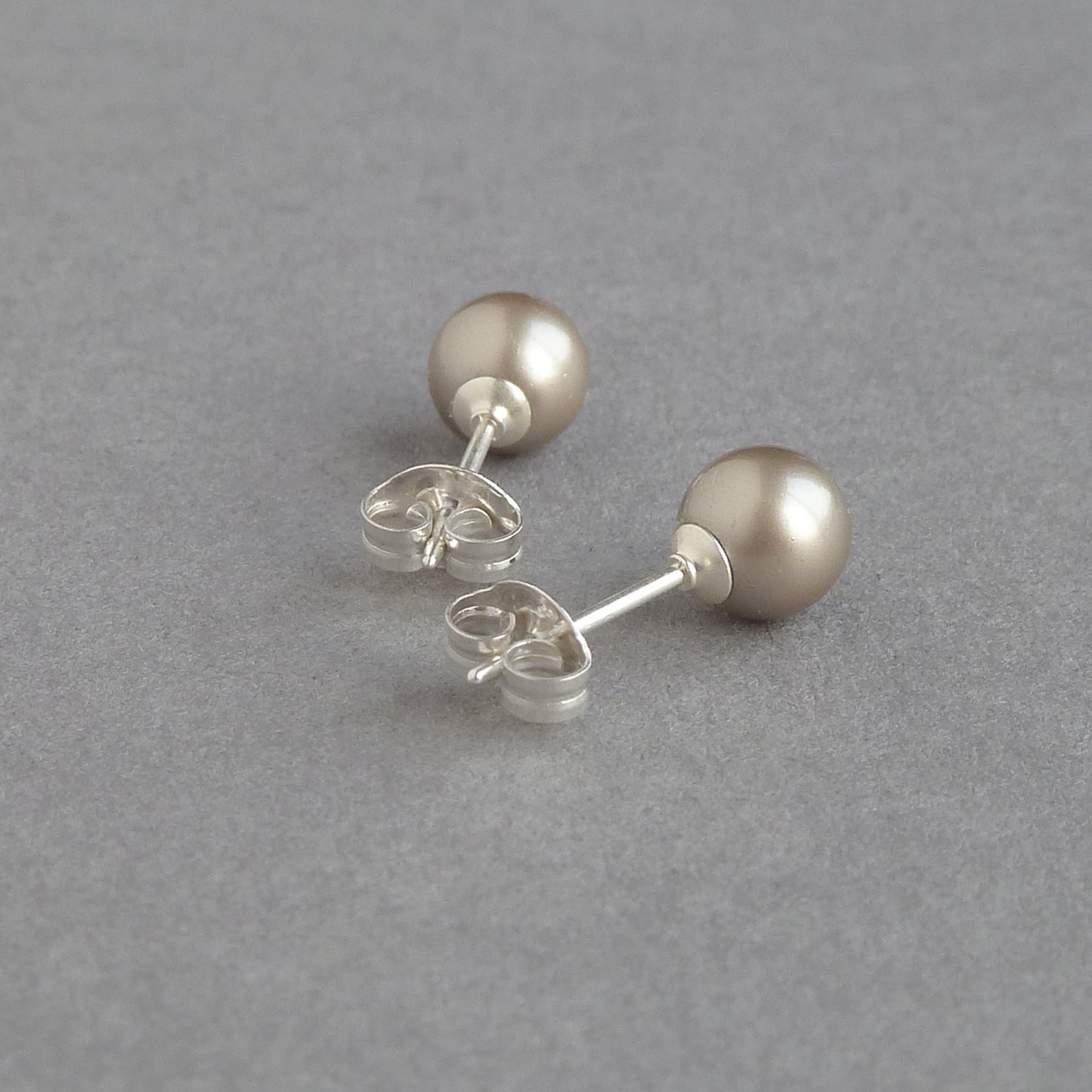6mm champagne pearl stud earrings