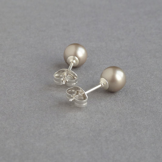 6mm champagne pearl stud earrings
