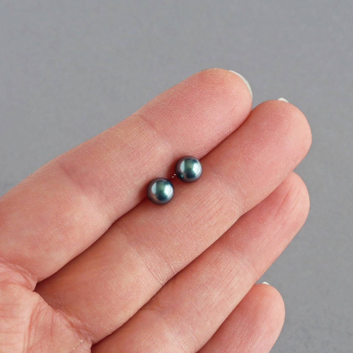 6mm dark green pearl stud earrings