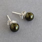 6mm dark green pearl stud earrings