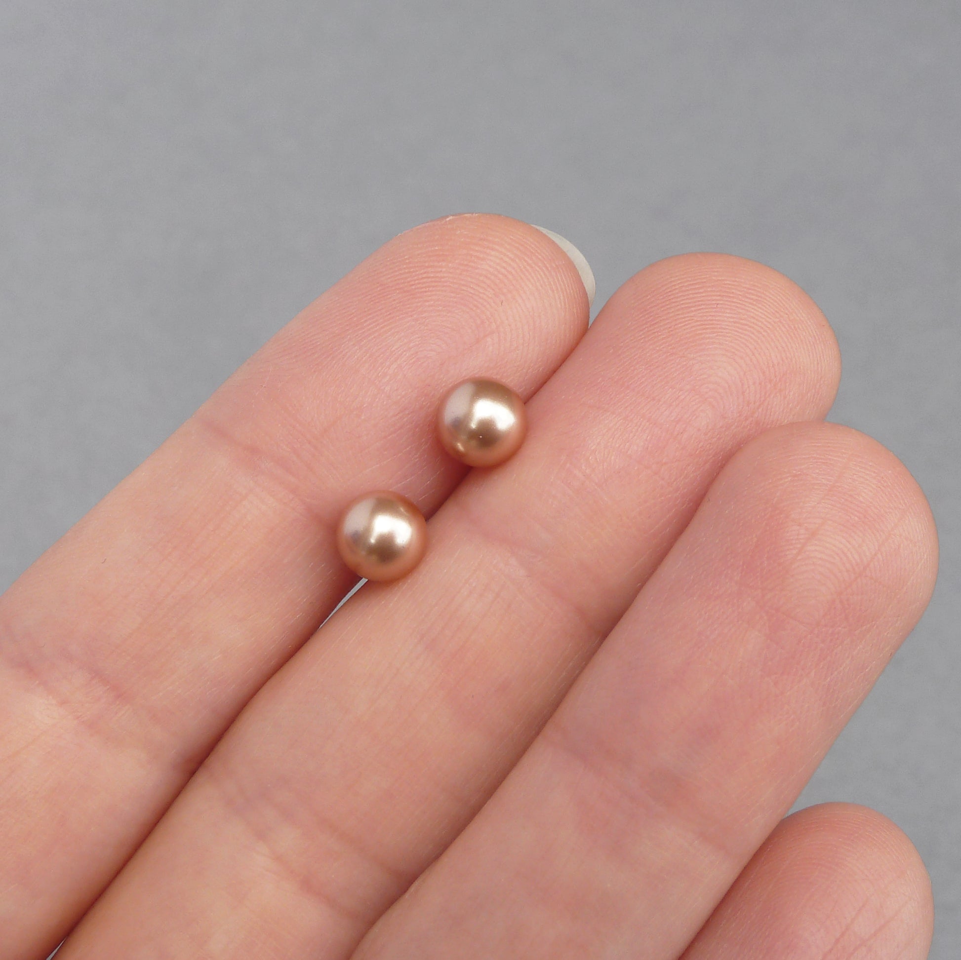 6mm light brown pearl studs
